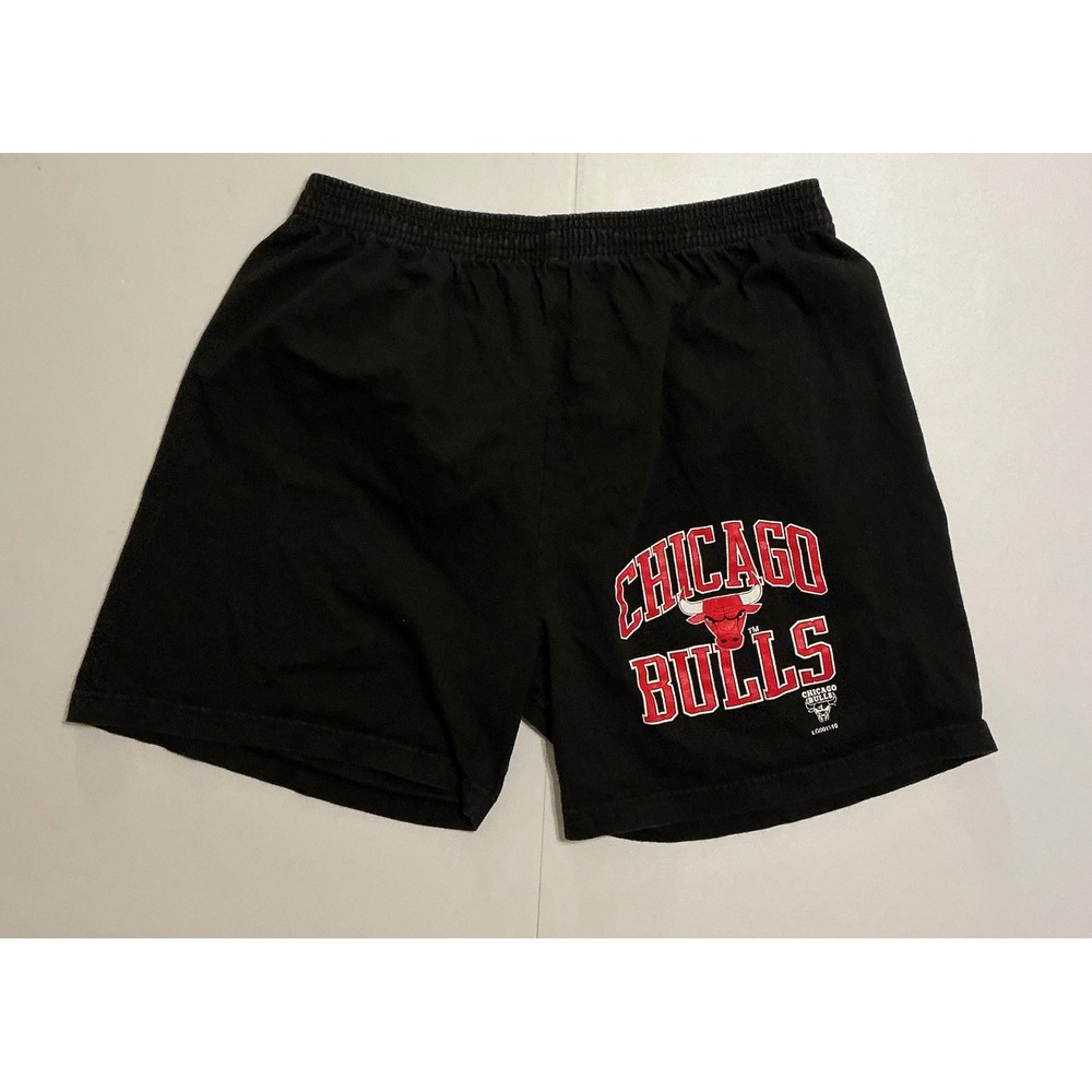 VTG USA 90s Made Logo 7 Chicago Bulls Shorts Mens L Black Cotton NBA Basketball